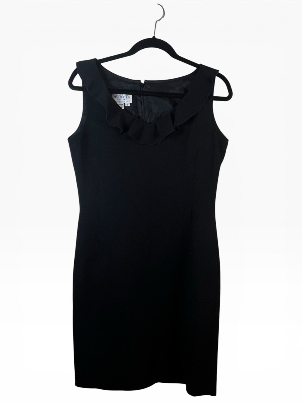 Davis Warren, Elegant Black Dress with ruffle collar Pettit size 8 NWOT - Picture 3 of 11